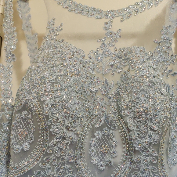Elegant Ice Blue Lace And Rhinestone Formal Dress - Picture 10 of 10